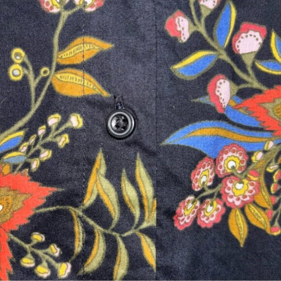 LOFT Black Multicolour Floral Blouse Top Puffy Sleeves Cotton Cottagecore Office - Picture 11 of 12